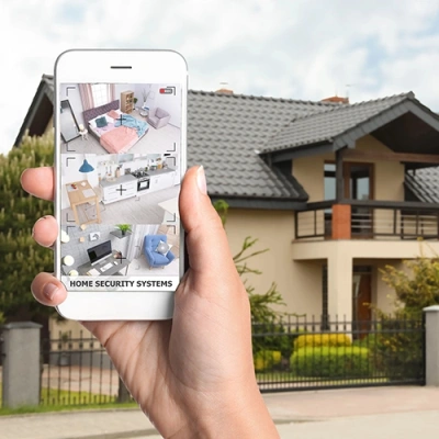 Wichita Falls vivint phone display of cctv live feed in front of a house